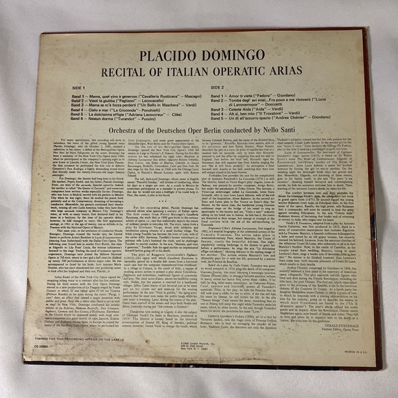 PLACIDO DOMINGO - RECITAL OF ITALIAN OPERATIC ARIAS - VINYL RECORD ✨✨✨ - Picture 2 of 6